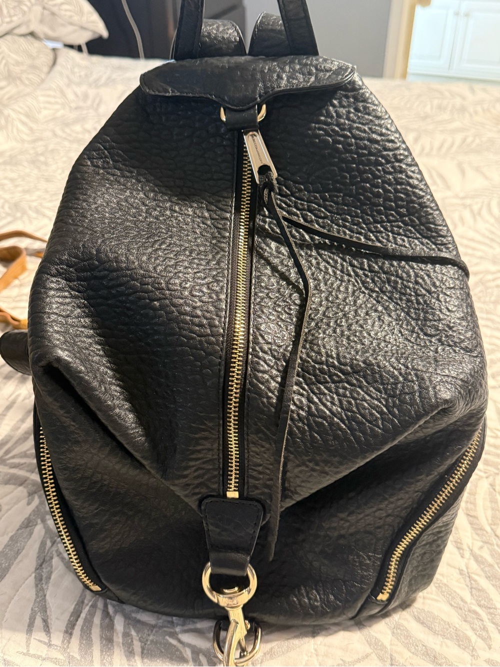 Rebecca Minkoff Black Pebbled Leather Backpack with Gold Hardware